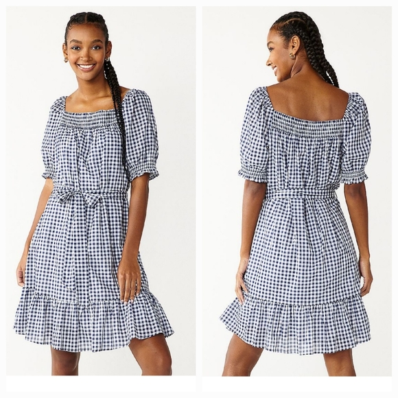NWT Draper James RSVP Smocked Neck Puffed Sleeved Dress Gingham - Picture 1 of 8